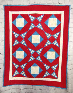 Pine Burr Patriotic Red White and Blue baby lap quilt