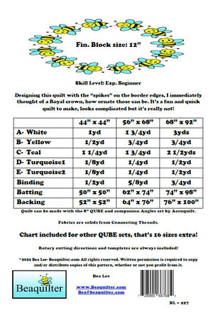 BL227 Royalty Quilt pattern 3 sizes Accuquilt friendly including 16 sizes, templates and rotary cutting always included