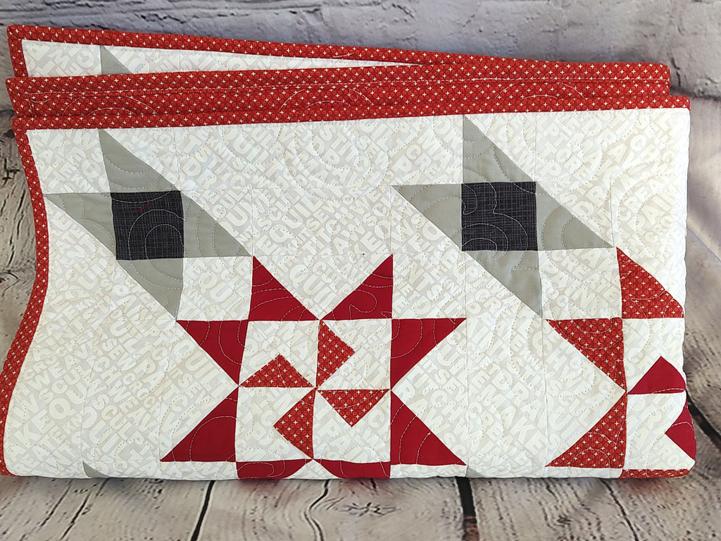 Martha's Stillness Red Grey and White Modern baby lap quilt