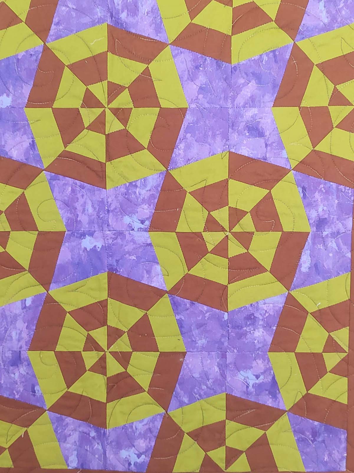 Brown Green and Purple Spider Web baby quilt