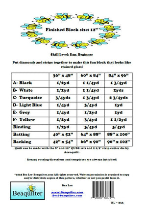 BL233 Stained GlassQuilt pattern Accuquilt friendly 3 sizes