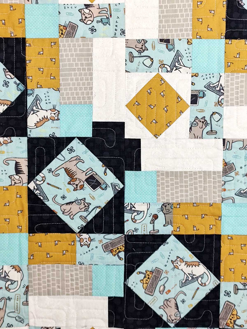 Stained glass computer cats modern baby lap quilt