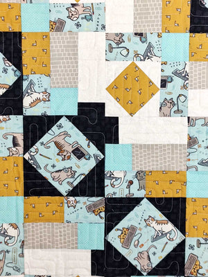 Stained glass computer cats modern baby lap quilt