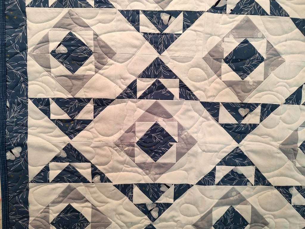 Blue and grey Modern Moths Stop N Go Table runner or wall hanging quilt