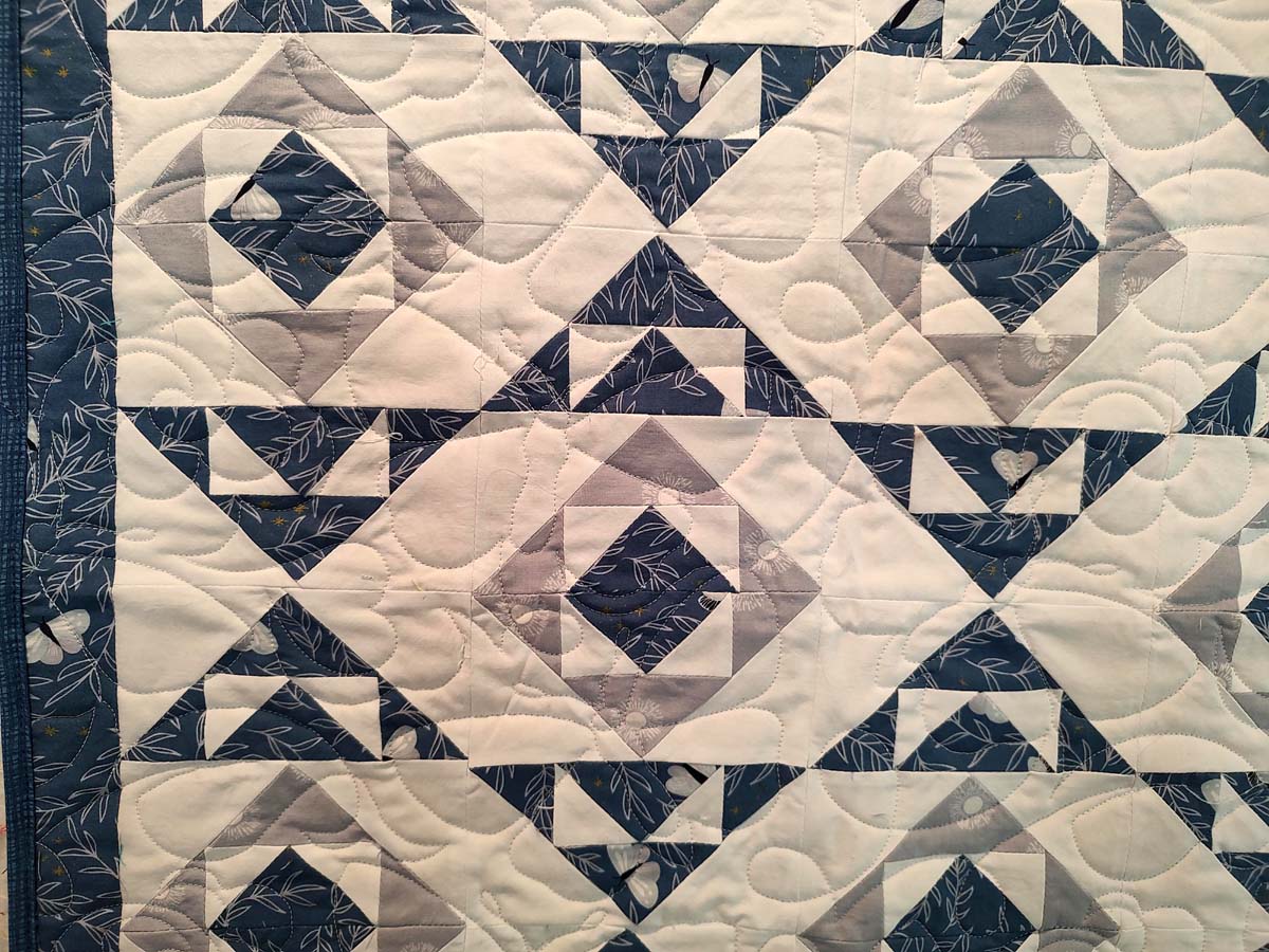 Blue and grey Modern Moths Stop N Go Table runner or wall hanging quilt