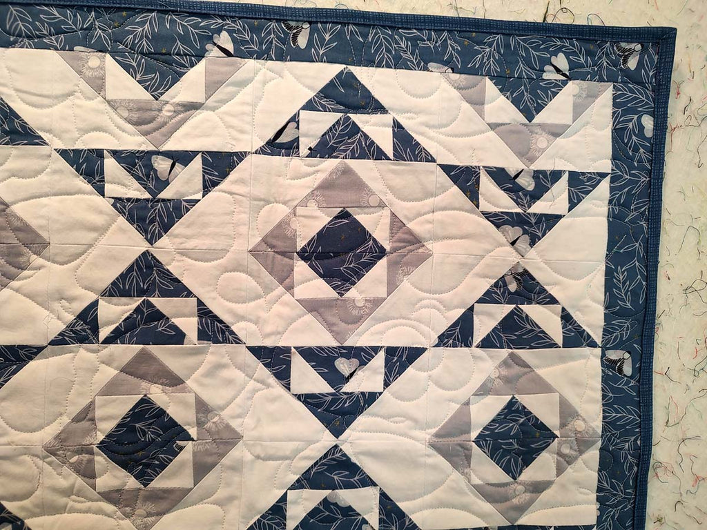 Blue and grey Modern Moths Stop N Go Table runner or wall hanging quilt