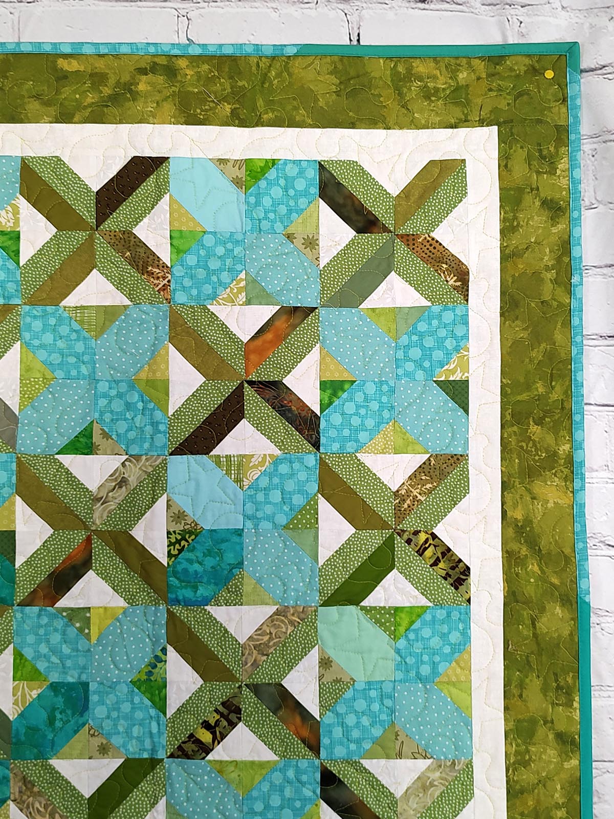 Mosaics Scrappy Green and Turquoise baby boy lap quilt