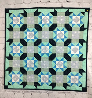Turquoise and Grey Underwater Stars Modern baby lap quilt