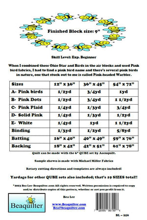 BL258 Warbler Quilt pattern 3 sizes Accuquilt friendly rotary cutting included plus 16 more QUBE options