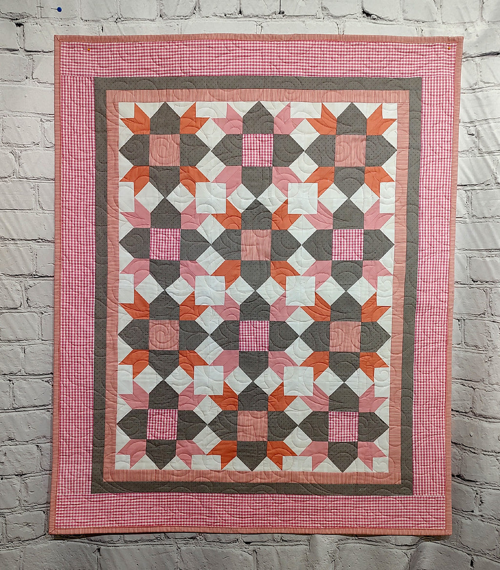 Pink Grey and White Weathervane Baby Lap quilt