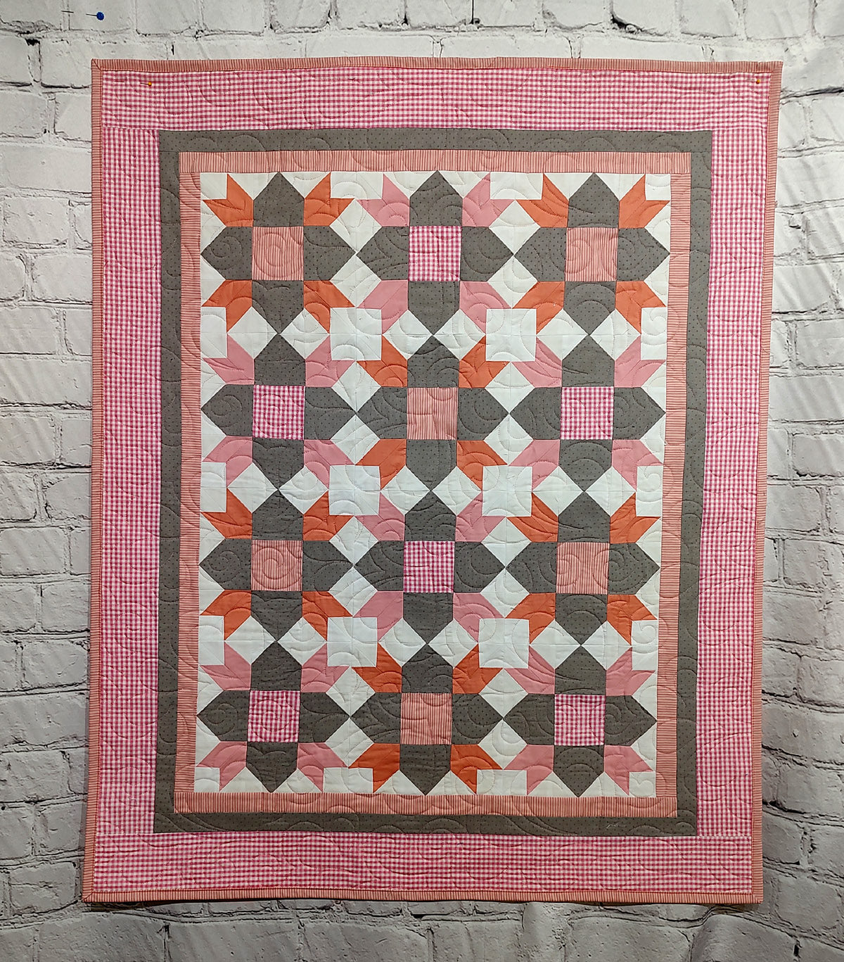 Pink Grey and White Weathervane Baby Lap quilt